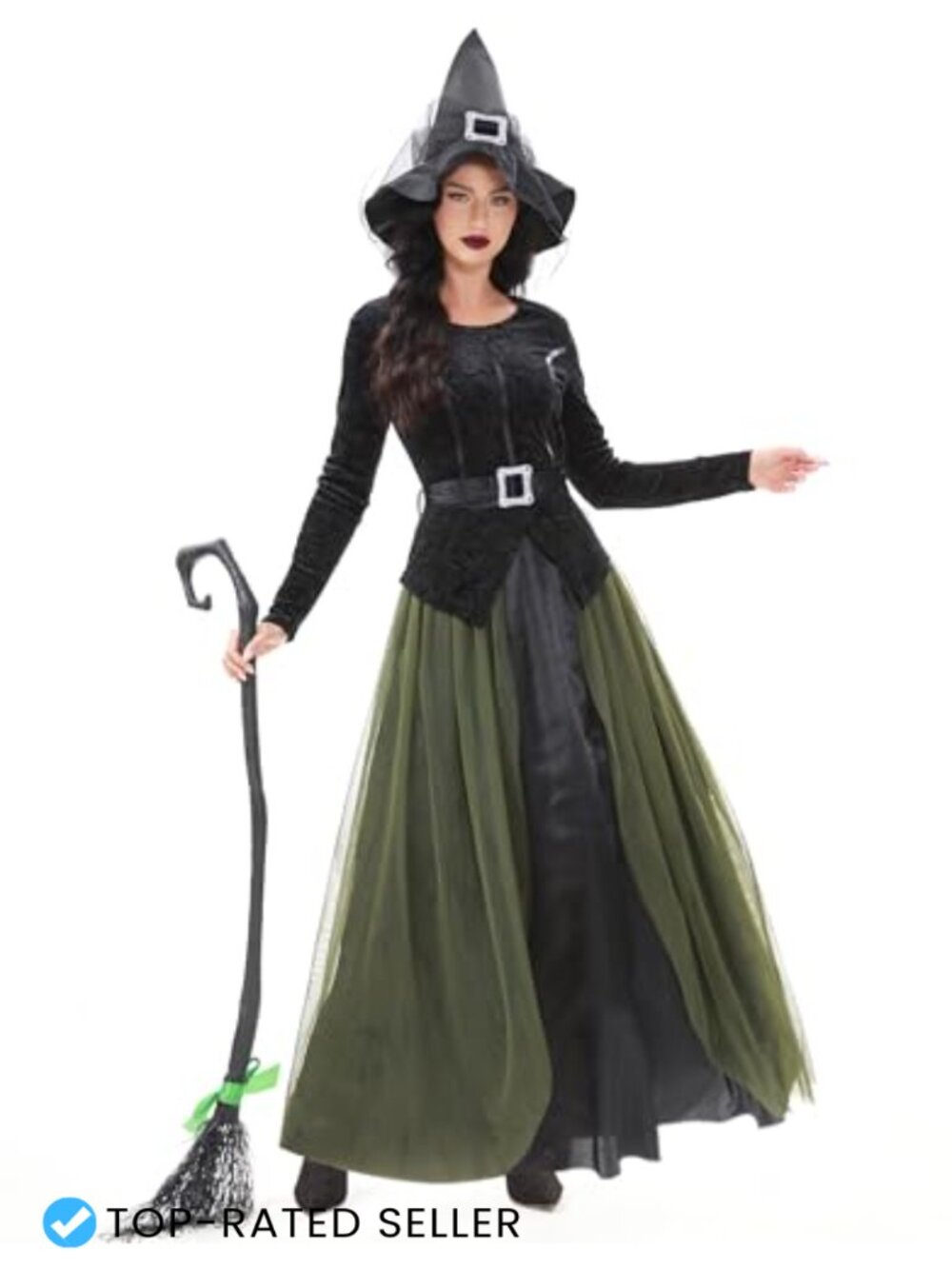 Witch Costume Dress Hat Belt Set Halloween Cosplay